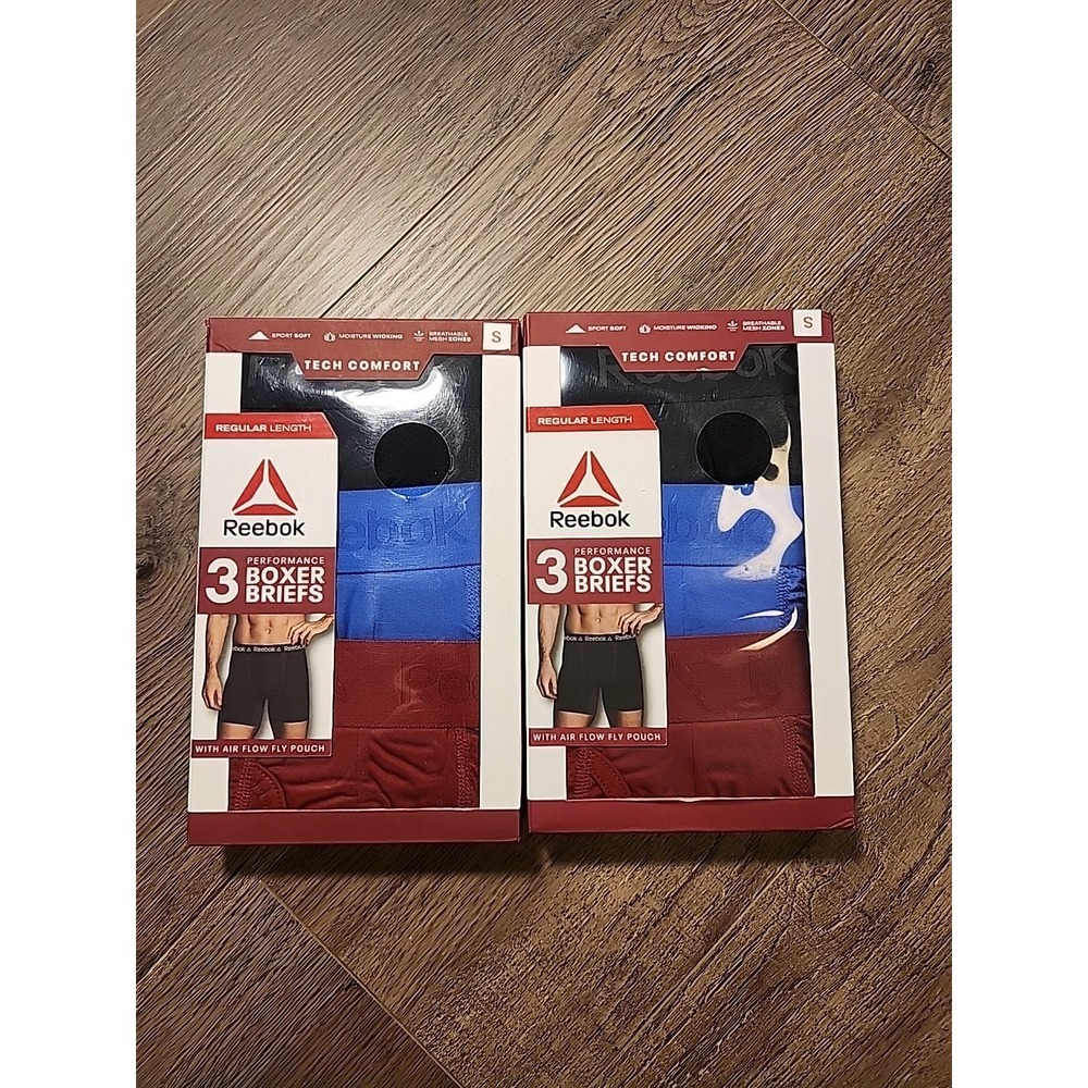 Reebok Men's SMALL Tech Comfort 6 PAIRS Sport Soft Boxer Briefs 6" Inseam #42825